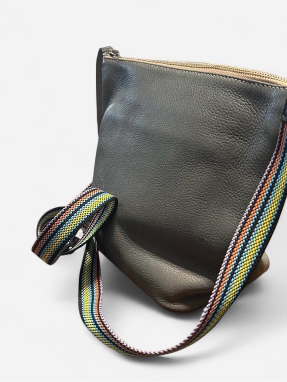 Consuela Leather Crossbody Bag with Multicolor Woven Strap